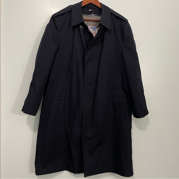 Vintage Other - Vintage Mens Navy Trench Winter Coat Thinsulate Thermal Insulation 40R